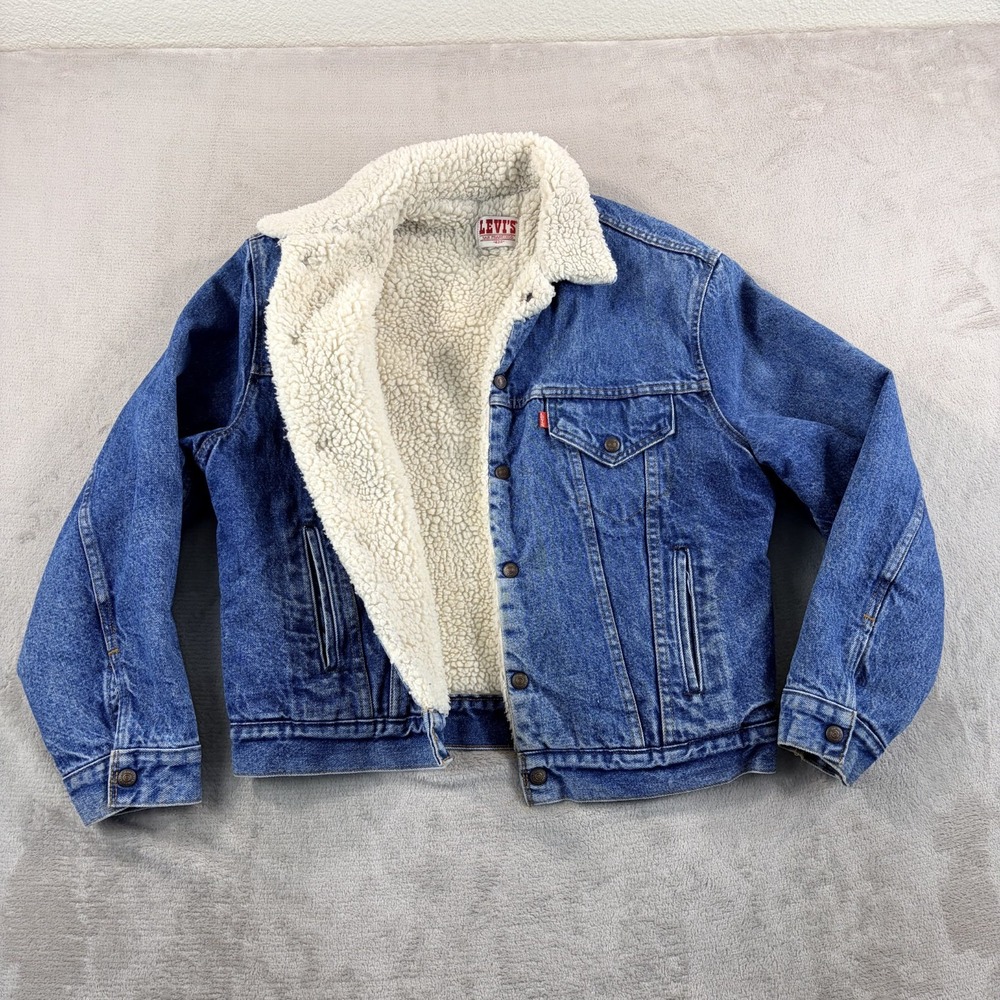 Vintage Levi's Denim Trucker 80s Sherpa Lined Jacket Men 42 Blue Made in USA